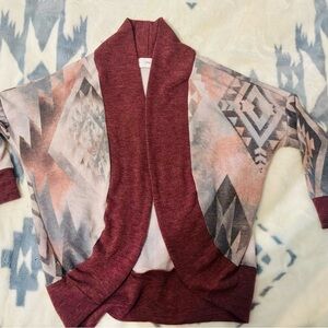 Girls western Aztec open shawl cardigan burgundy and pink  excellent condition